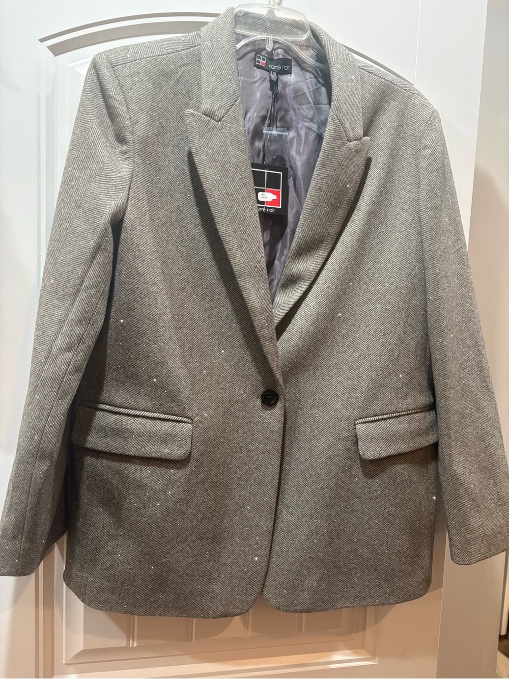 Ladies Gray Herringbone Blazer Jacket with Sparkles - NWT